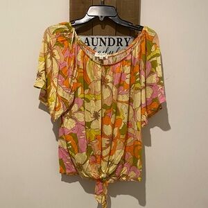 Kim & Cami Floral Blouse in Pink, Orange, and Green